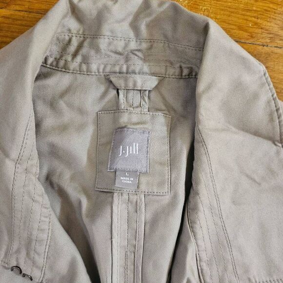 J Jill Trench Coat Lightweight Stretch Button Front Large - Picture 2 of 6